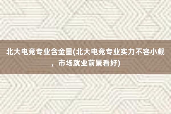 北大电竞专业含金量(北大电竞专业实力不容小觑，市场就业前景看好)