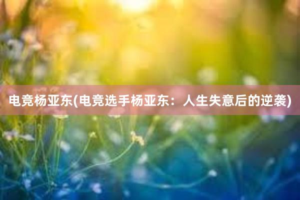 电竞杨亚东(电竞选手杨亚东：人生失意后的逆袭)