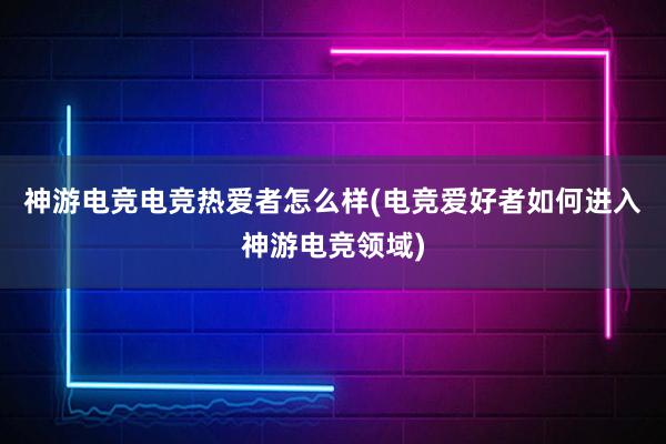 神游电竞电竞热爱者怎么样(电竞爱好者如何进入神游电竞领域)