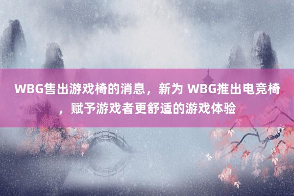 WBG售出游戏椅的消息，新为 WBG推出电竞椅，赋予游戏者更舒适的游戏体验