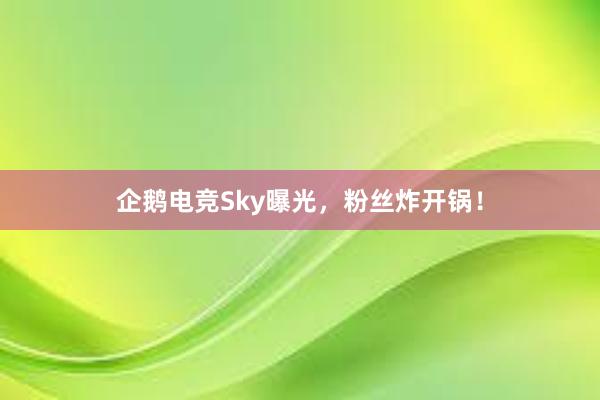 企鹅电竞Sky曝光，粉丝炸开锅！