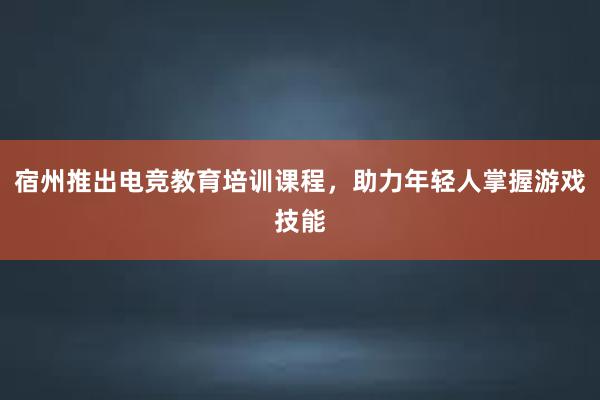 宿州推出电竞教育培训课程，助力年轻人掌握游戏技能