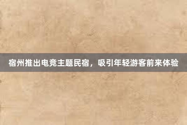 宿州推出电竞主题民宿，吸引年轻游客前来体验