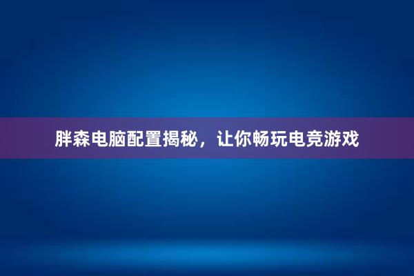 胖森电脑配置揭秘，让你畅玩电竞游戏